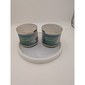 Bath & Body Works Chocolate Banana Mudslide 3 Wick Candle Lot of 2 Essential Oil